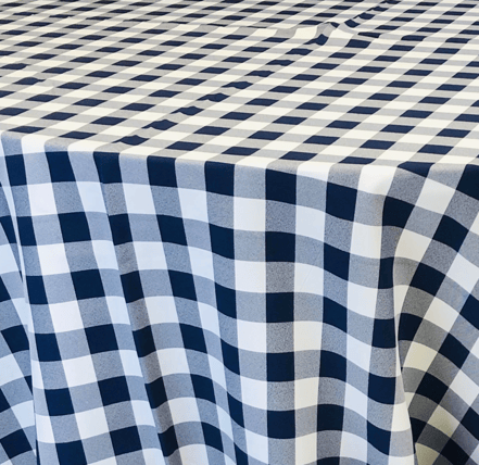 Checkered Navy Blue/White tablecloth linen rental