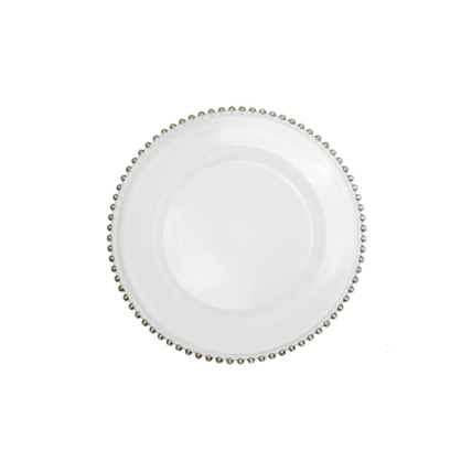 Glass Beaded Silver dinnerware rental