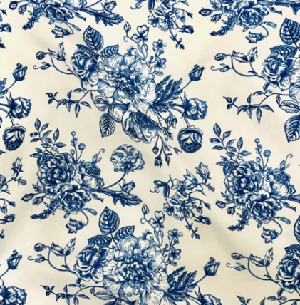 Toile Blue tablecloth linen rental