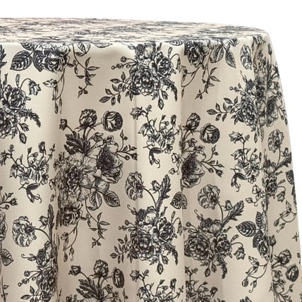 Toile Black / Taupe tablecloth linen rental