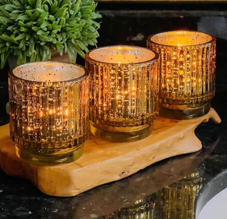 Vintage Shimmer Gold Ribbed Glass Candle Holder-set of candle holder rental
