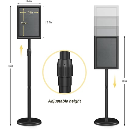 Signage Stand with Snap-Open Frame Display-8.5x11 inch - Adjustable Floor Standing Sign Holder signage rental