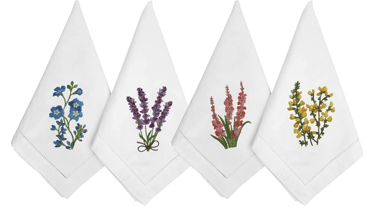 18x18 Embroidered white assorted floral Napkins null napkin rental