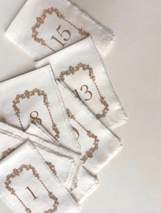 Hand-frayed edges-Double-sided Fabric Table Number Signs signage rental