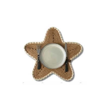 Senia Starfish Natural woven with white trim dinnerware rental