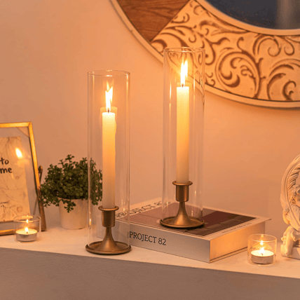 Clear Glass Hurricane Candle Holders with Gold Base (Candles not included) candle holder rental