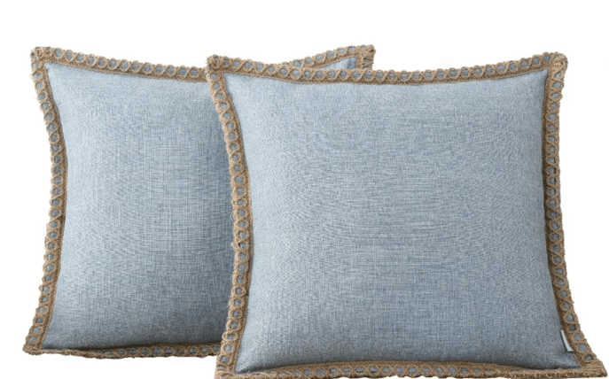 Lounge Pillows-Blue Burlap trim pillow rental