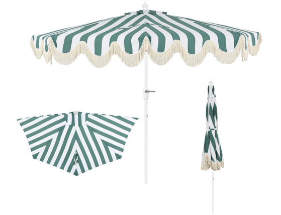 Green and White Scalloped Fringe half umbrella umbrella rental