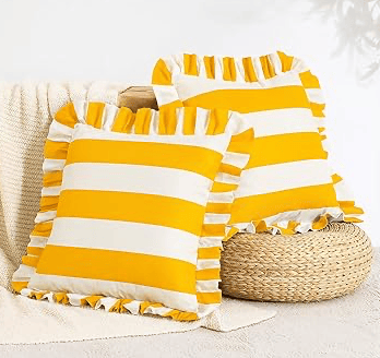 Lounge Pillows Yellow Stripe Fringe pillow rental