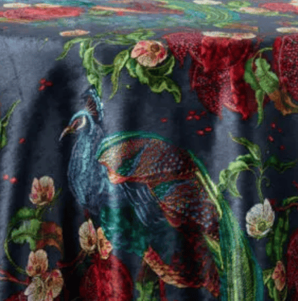 Pomegranate and Peacocks in the Grove-Velvet null tablecloth linen rental