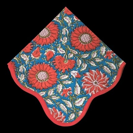 Scalloped Boho Blue & Burnt Orange Floral napkin null napkin rental