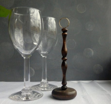 Dark Wood Table Number Holder with Gold ring- Set of signage rental