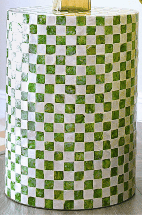 Emerald pearl ivory checkered side table table rental