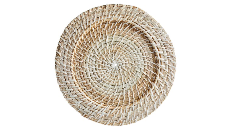 Rattan Blonde Charger 13" rental from NCW Event Rentals, available in Wenatchee, Cle Elum, Chelan and Leavenworth Washington