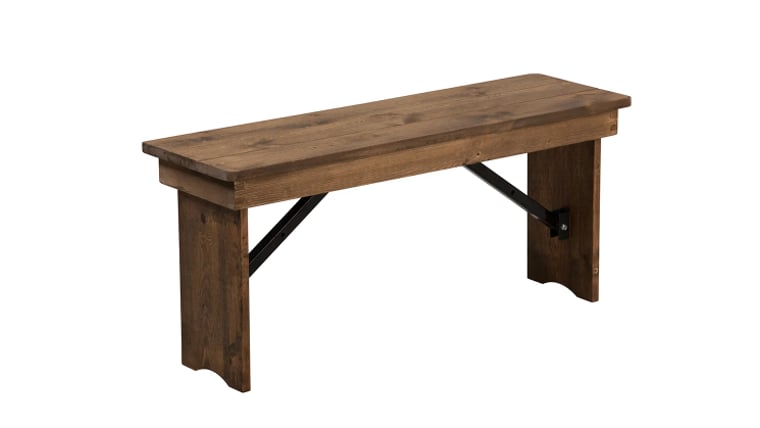 Rustic Solid Pine Folding Farm Bench rental from NCW Event Rentals, available in Wenatchee, Cle Elum, Chelan and Leavenworth Washington